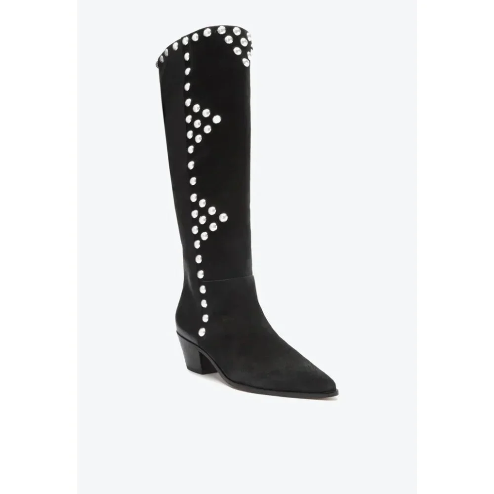 Arezzo Womens Bota Western Arezzo Hazel Low Block Boots Black Size 8B Defected - Picture 2 of 8